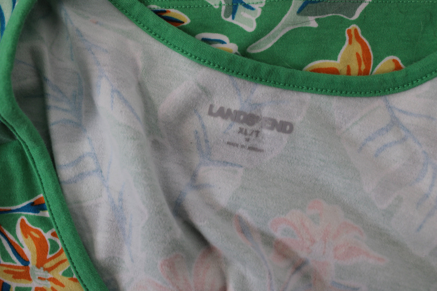 Land’s End Floral Tank Top, Green/Orange, Women’s XL