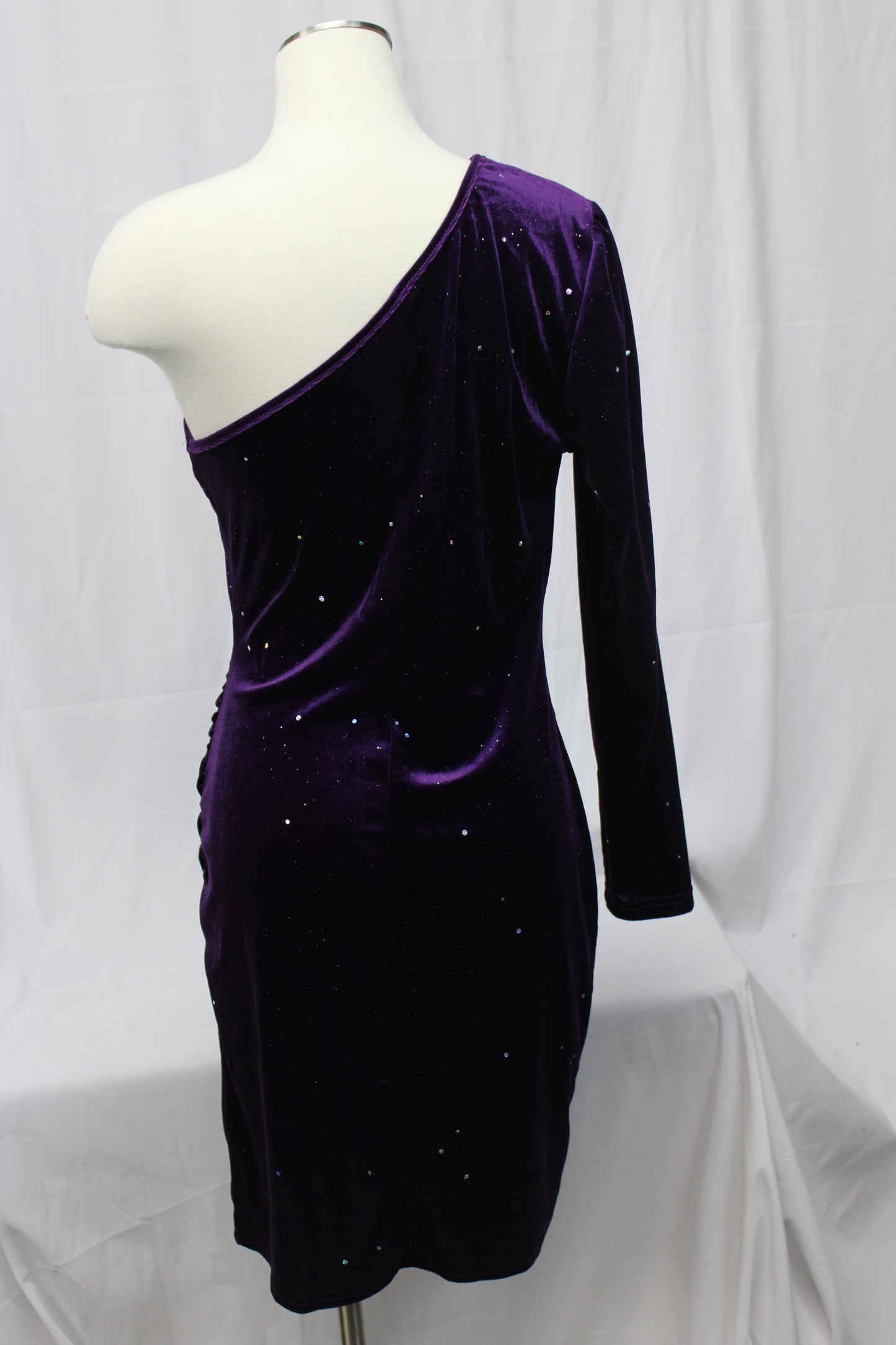Women’s One Sleeve Sparkly Bodycon Dress, Purple, Women’s S