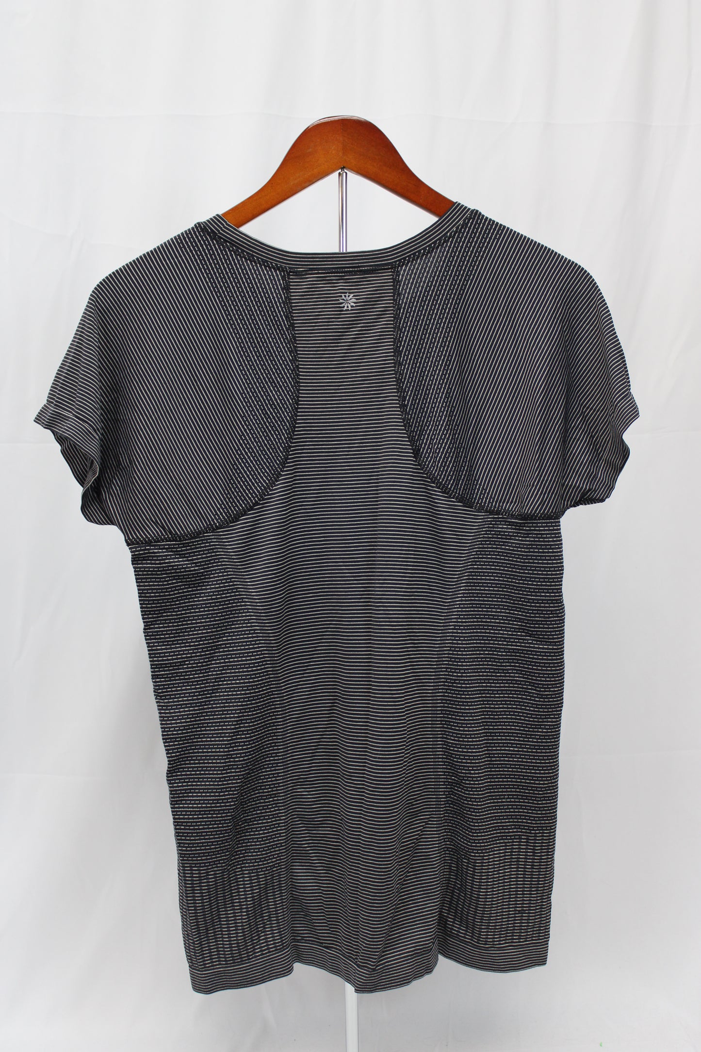 Women’s Short Sleeve Striped Athletic Top, Black/Gray, S