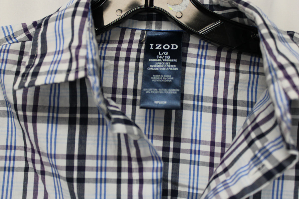 IZOD Plaid Button Up, Blue, Youth L