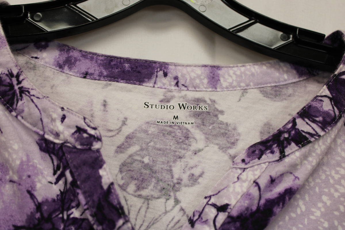 Studio Works Floral Print Quarter Length Sleeve Top, Purple, Women’s M