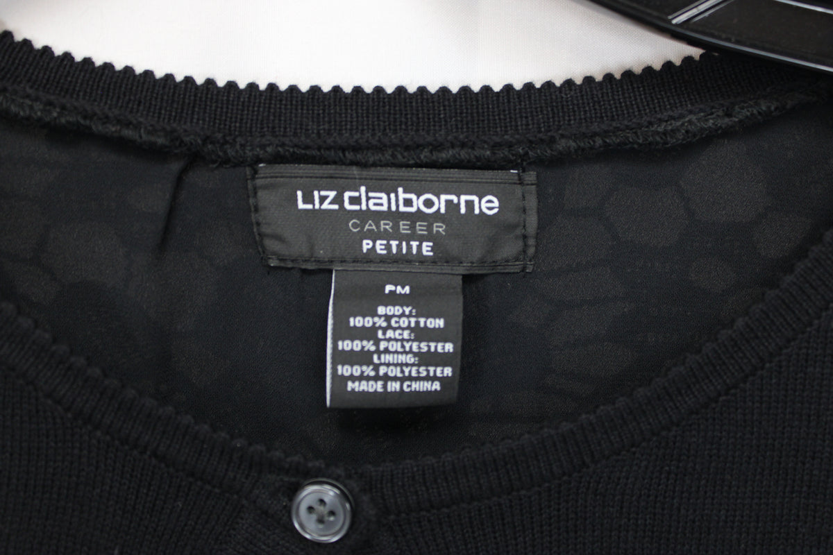 Liz Claiborne Textured Cardigan, Black, Women’s Petite M