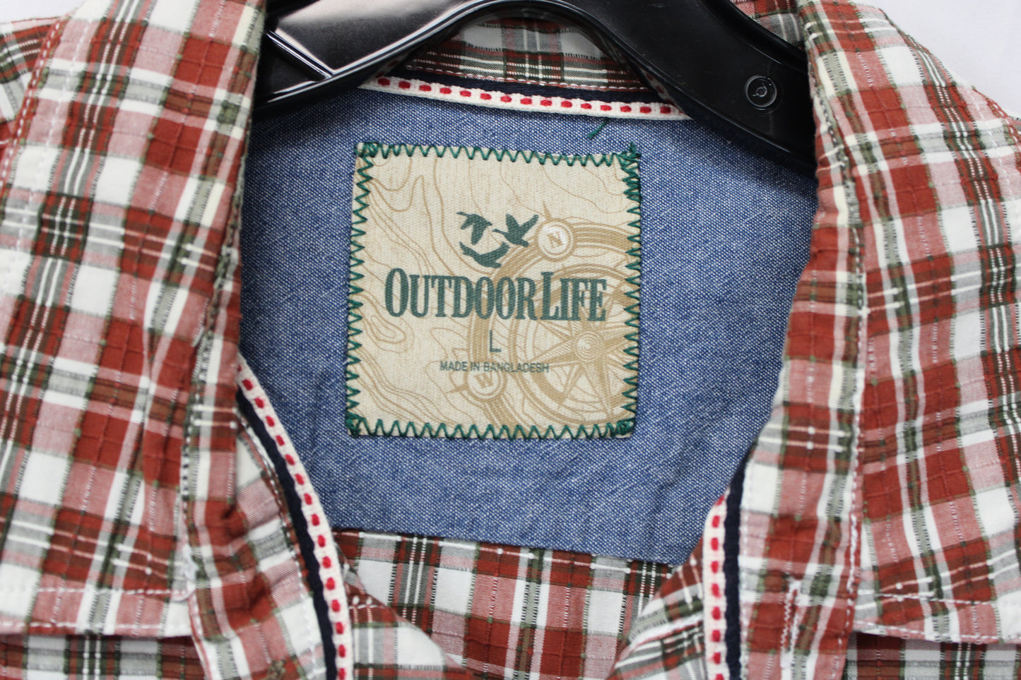 Outdoor Life Short Sleeve Plaid Button Up, Red/White, Men’s L