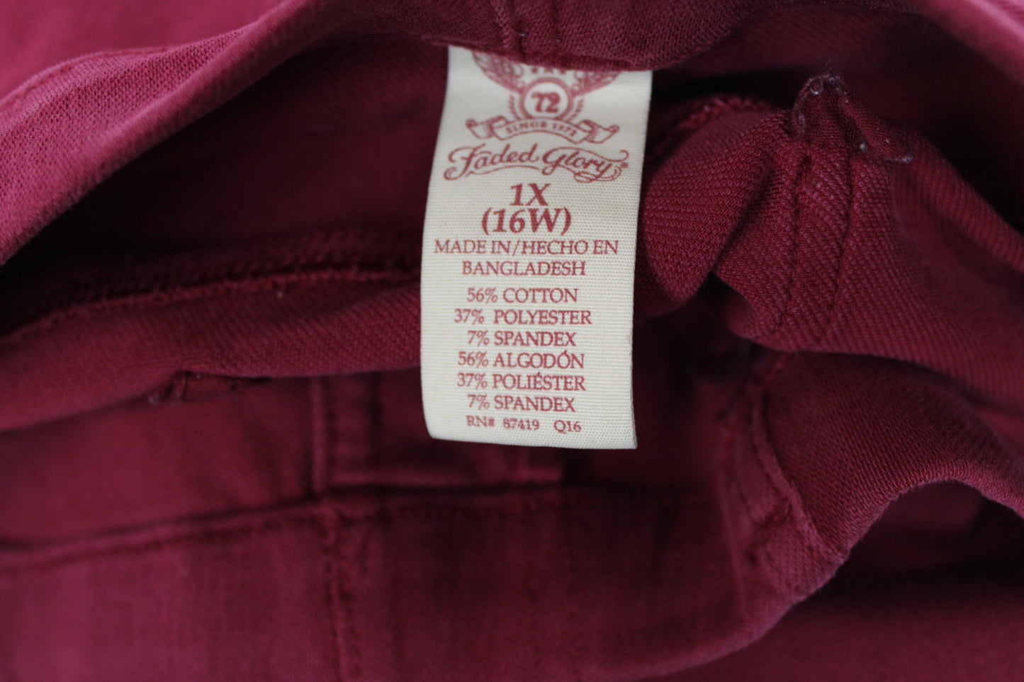 Faded Glory Jeggings, Burgundy, Women’s XL