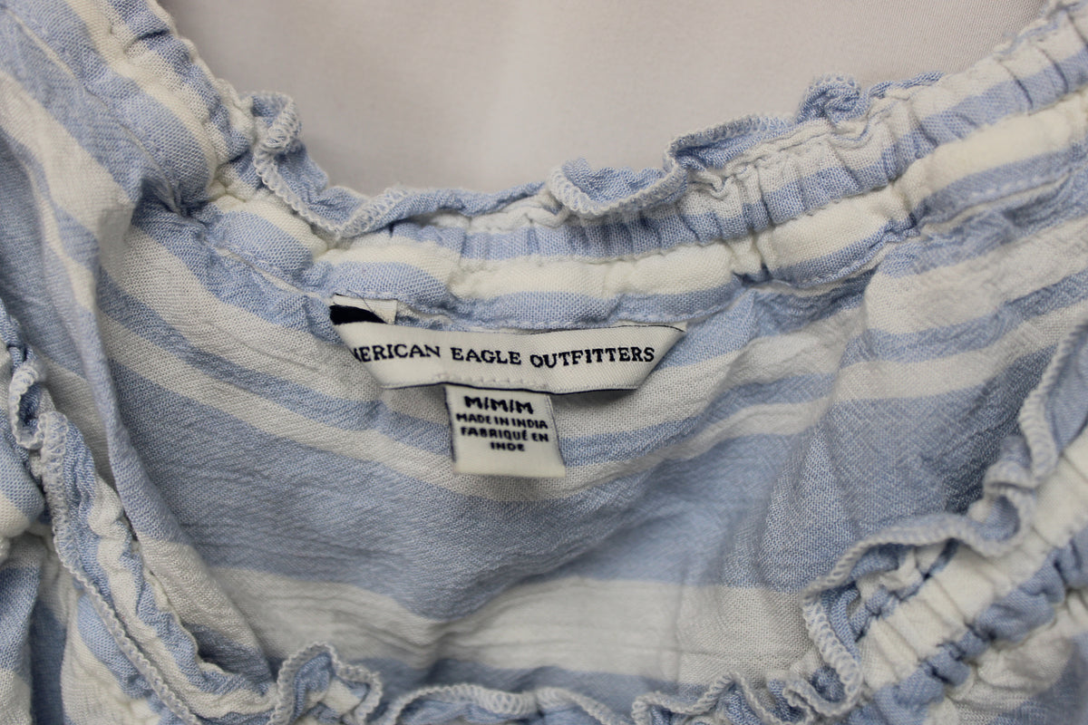 American Eagle Outfitters Stripped Off the Shoulder Top, Blue/White, Women’s M