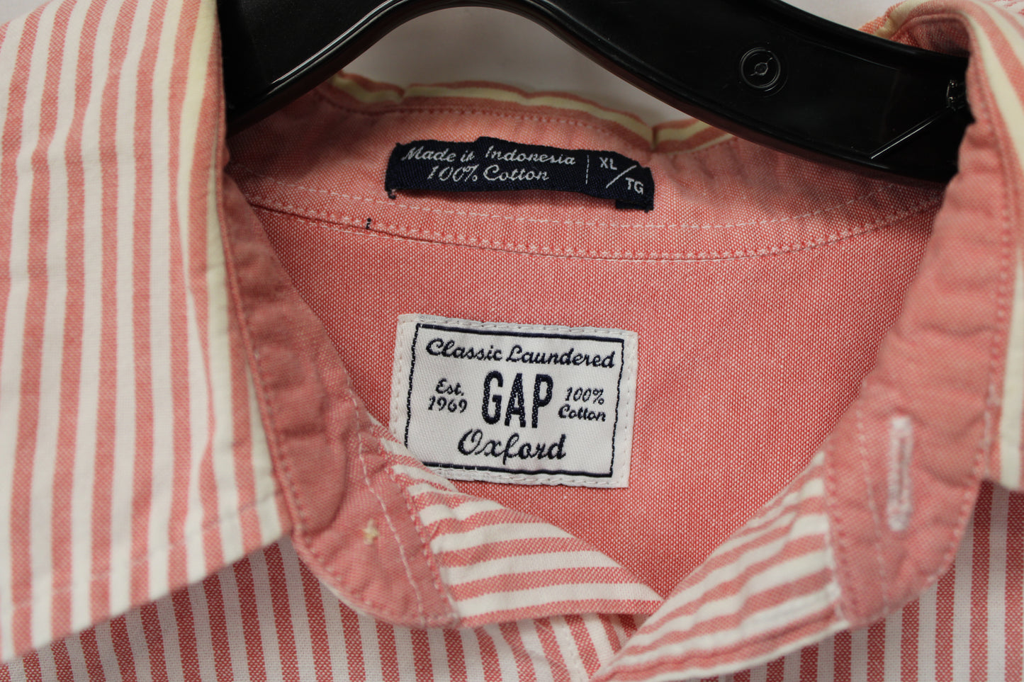 Gap Oxford Striped Long Sleeve Button Up, Pink/White, Men’s XL