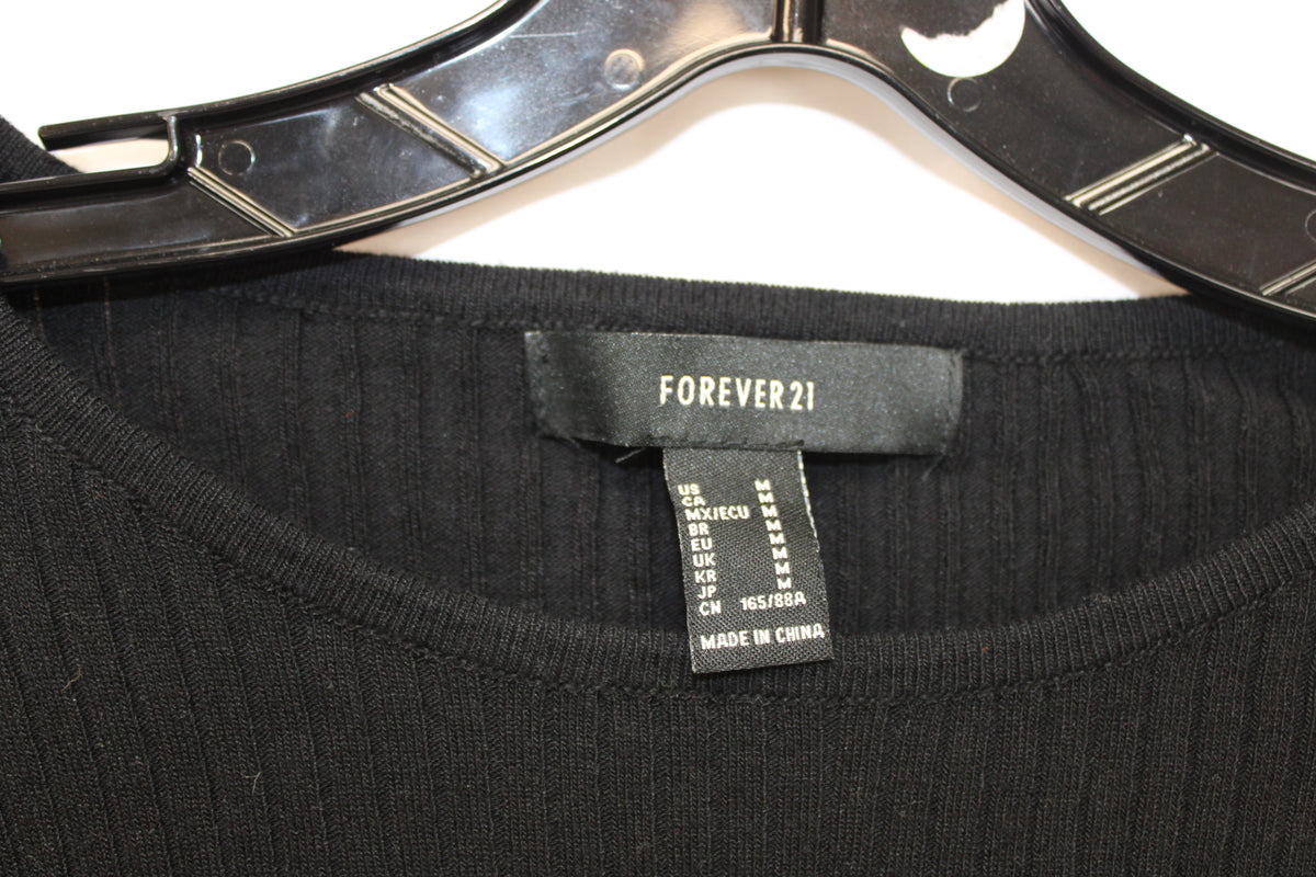 Forever21 Long Sleeve Metal Detail Knit Top, Black, Women’s M
