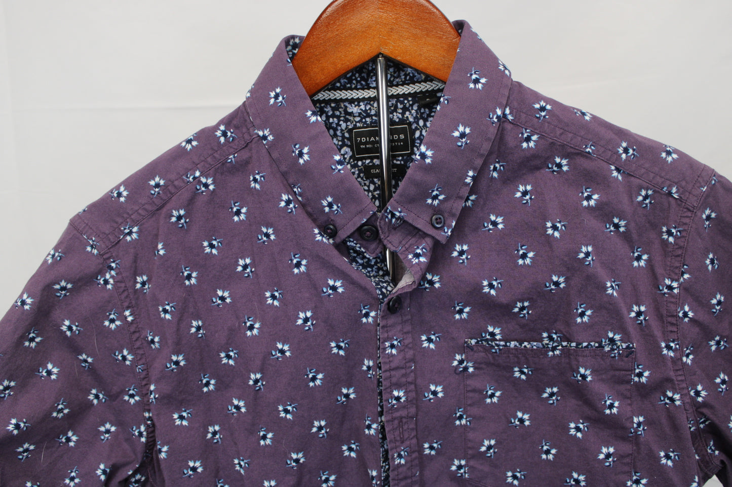 7 Diamonds short sleeve floral print dress shirt, purple, Men's S