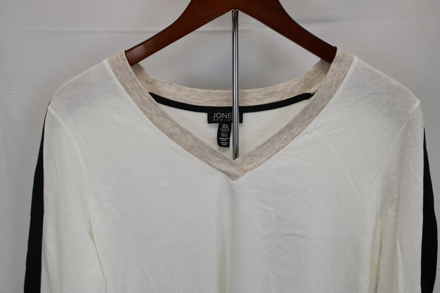 Jones New York 3/4 sleeve cotton blouse, white/black, Women's XL