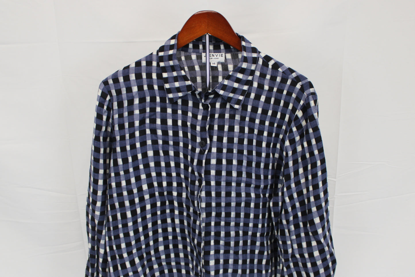 J'Envie long sleeve button down checkered blouse, Women's 14