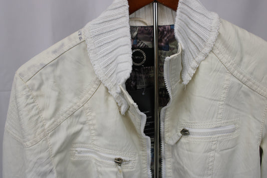 Opulence lined white leather bomber style jacket, Women's XL