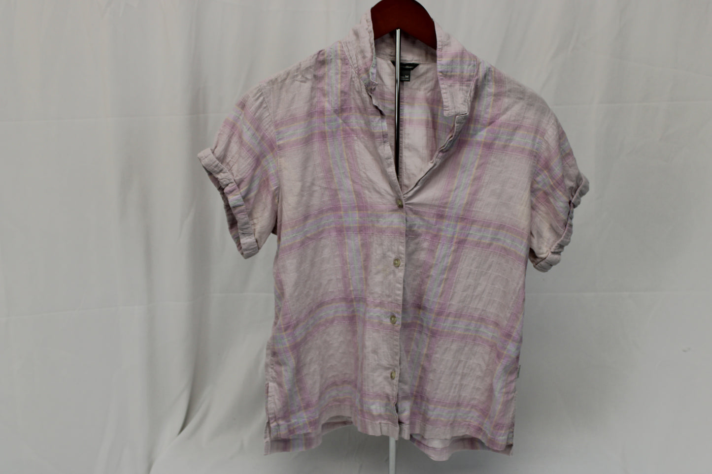 Eddie Bauer Women's Short Sleeve Plaid Button up Shirt, Size M