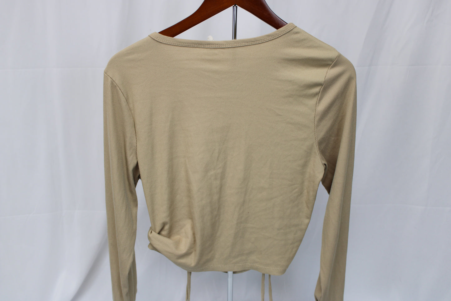 One Step Up cropped, ribbed long sleeve blouse, beige, Women's XL