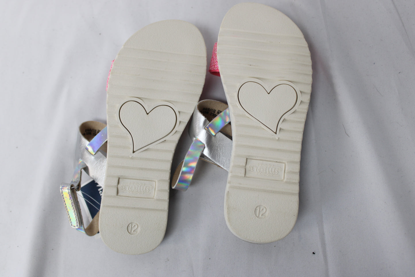 Seychelles flat ankle strap sandal, NWT, silver/pink, Girl's 12