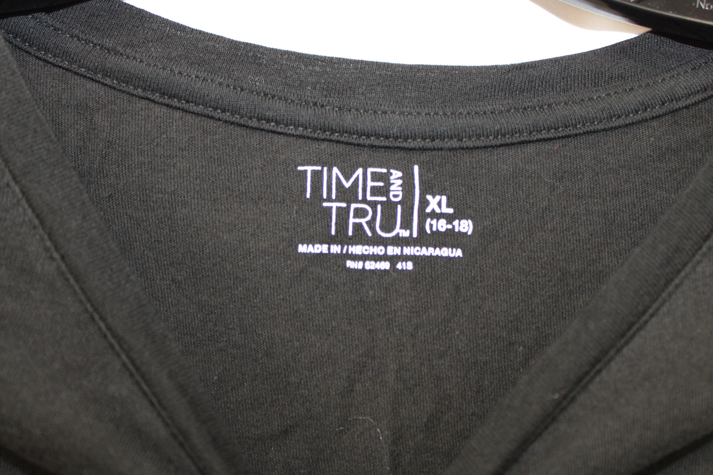 Time & Tru long sleeve cotton blouse, blk, Women's XL