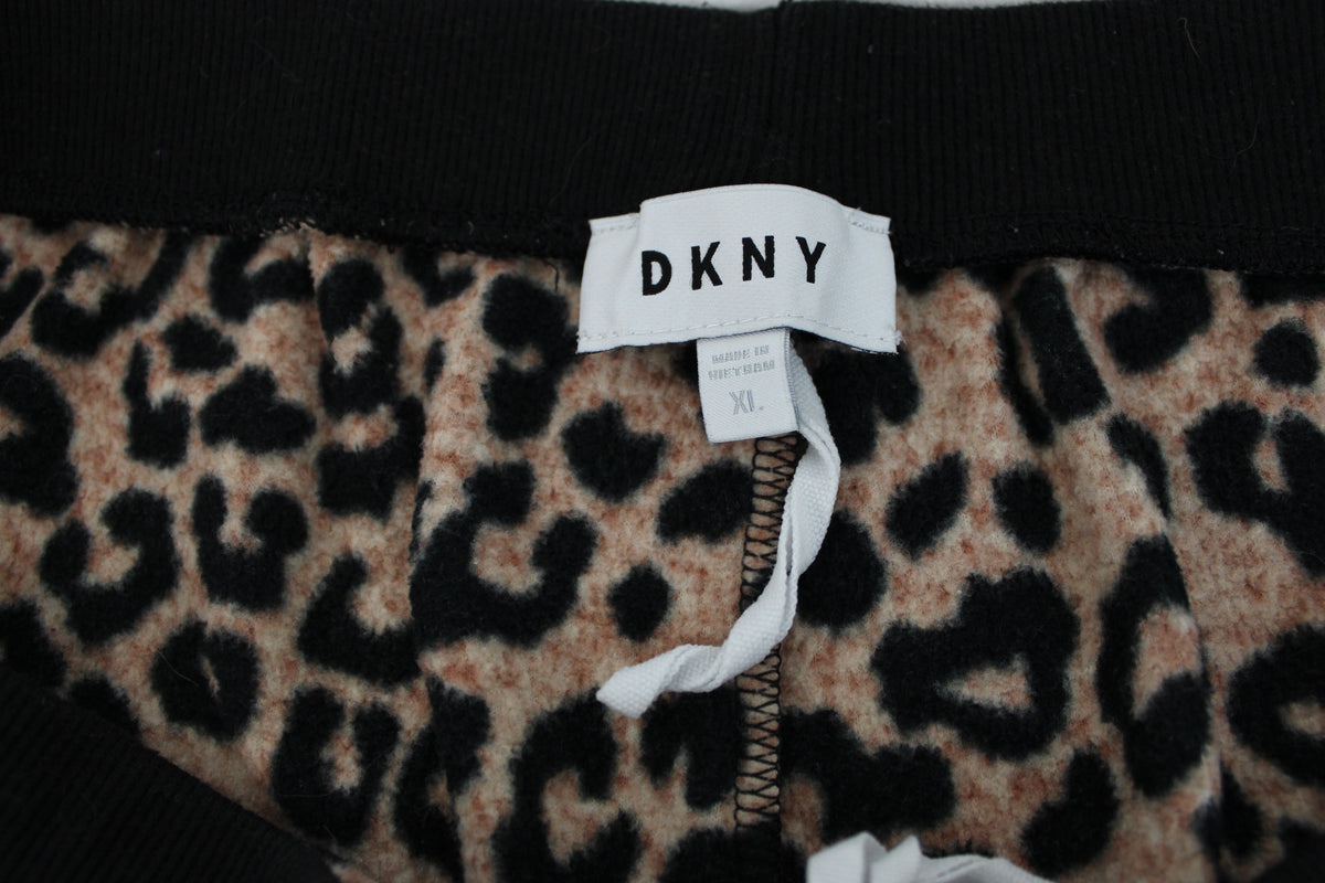 DKNY Fleece Leopard Pattern Pajama Pants, Size XL