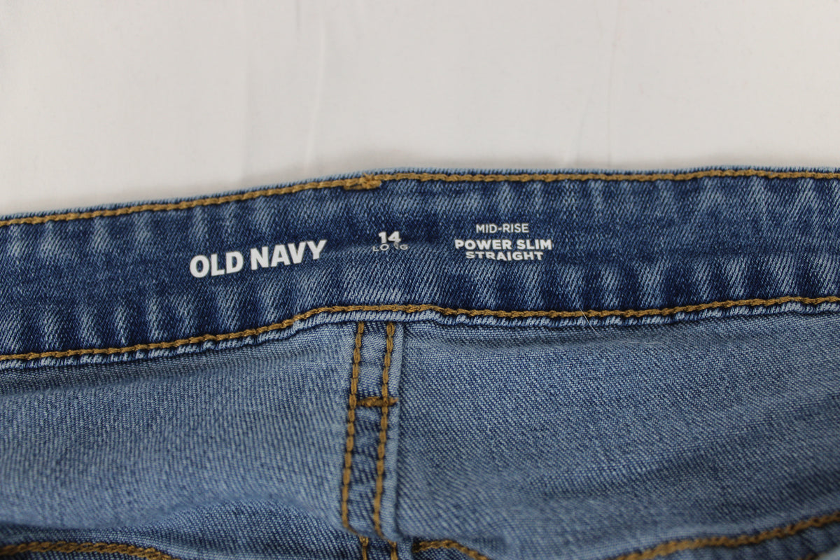 Old Navy Denim Jeans Mid Rise Power Slim Straight, Size 14 Long