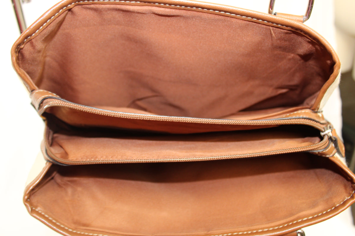 Cream and brown Handbag with circle designs