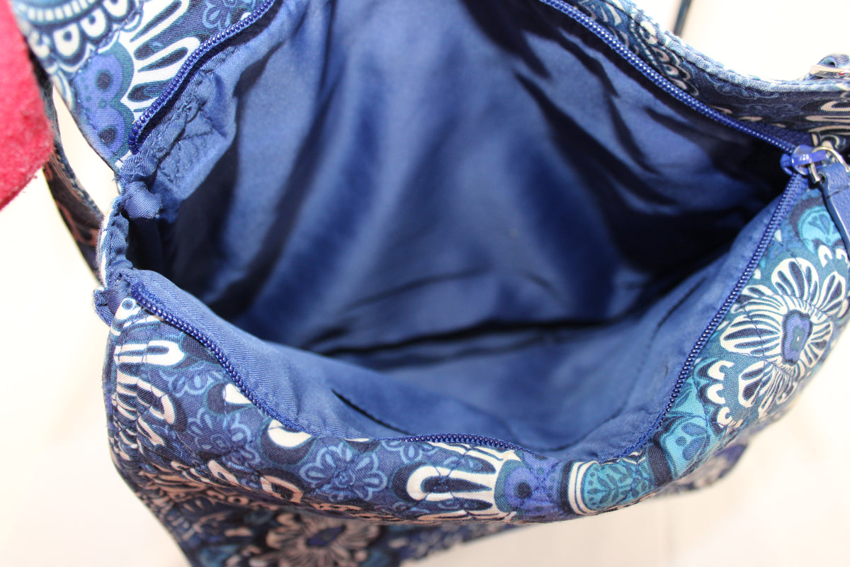 Blue Floral Paisley Quilted crossbody shoulder bag with adjustable strap