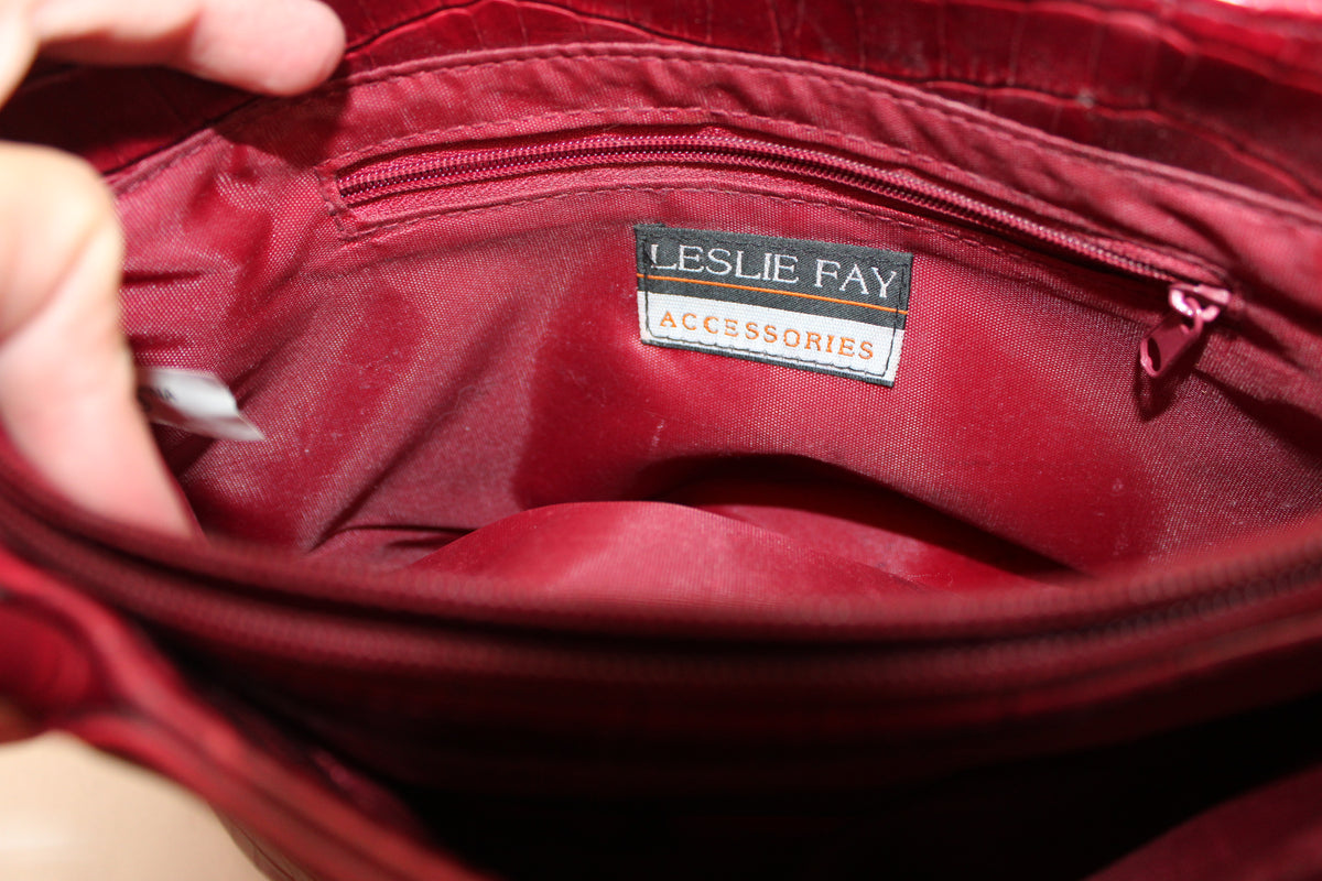 Leslie Fay Red Faux Leather Handbag