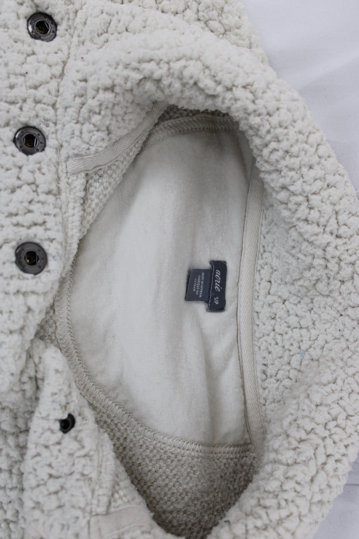 Aerie four button henley heavy fleece sweater, white, Women's S