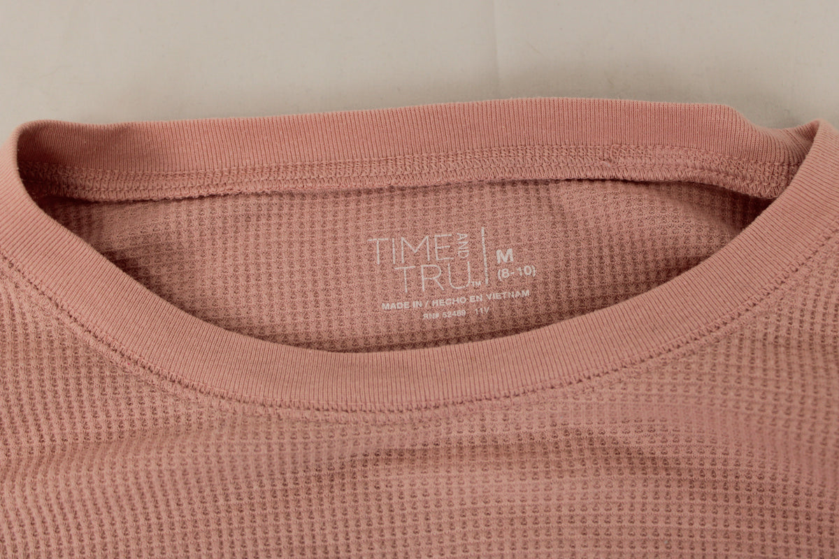Time & Tru Pink Waffle Knit Long Sleeve Shirt, Size M
