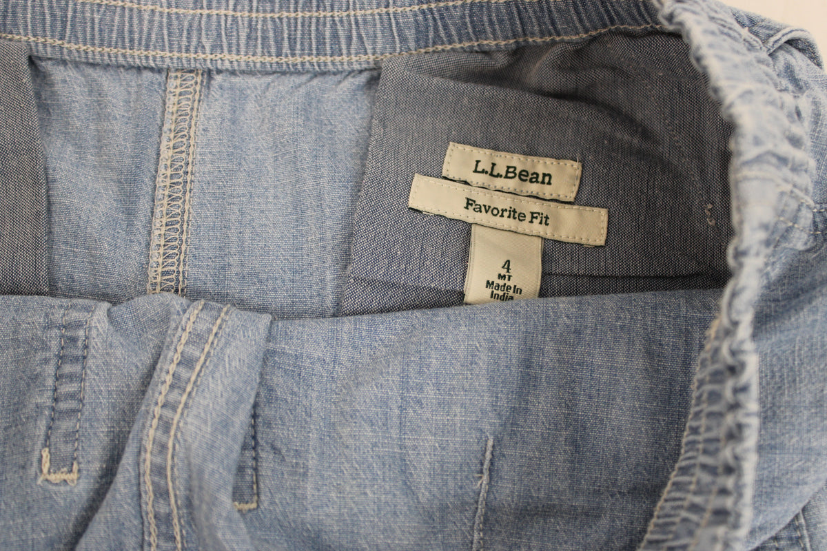 L.L. Bean light wash linen wide leg pants, stretch waist, Women's 4