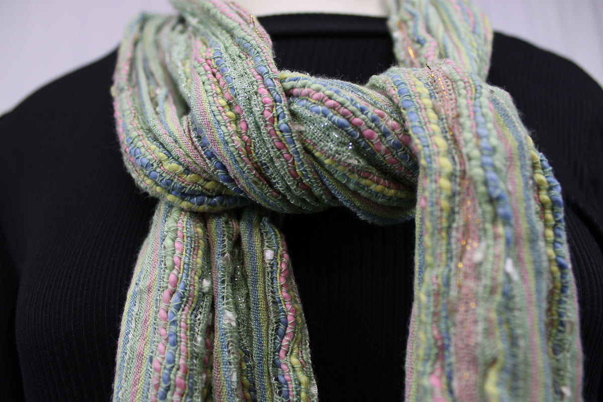 Green, yellow, pink, and blue scarf