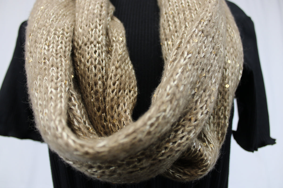 Gold/Tan Crocheted Infinity Scarf