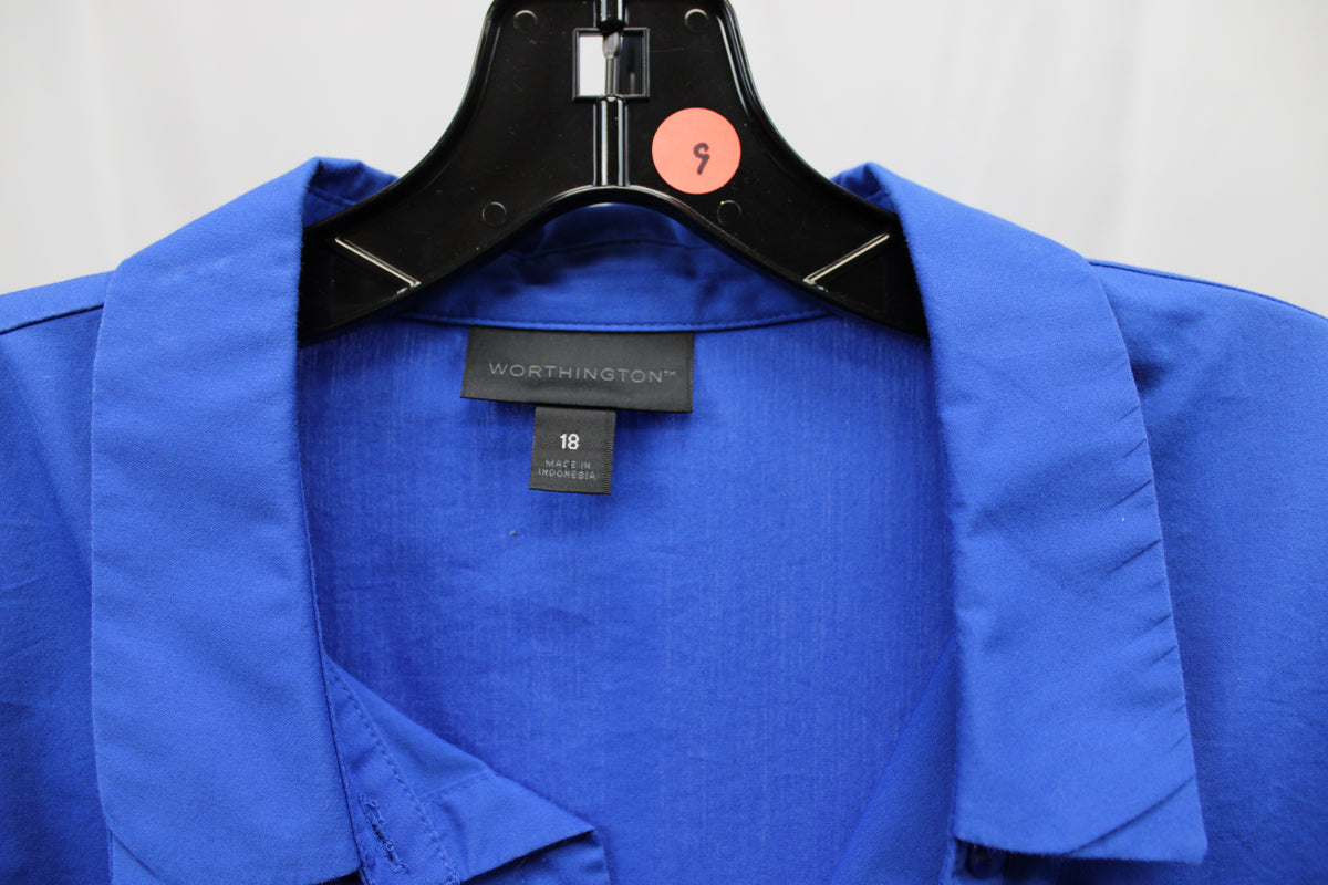 Worthington Blue Button Up Long Sleeve Dress Shirt, Size 18