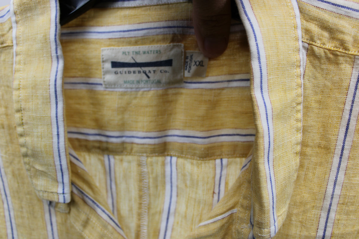 Guideboat Co Long Sleeve Striped Yellow Button Up Shirt, Size XXL