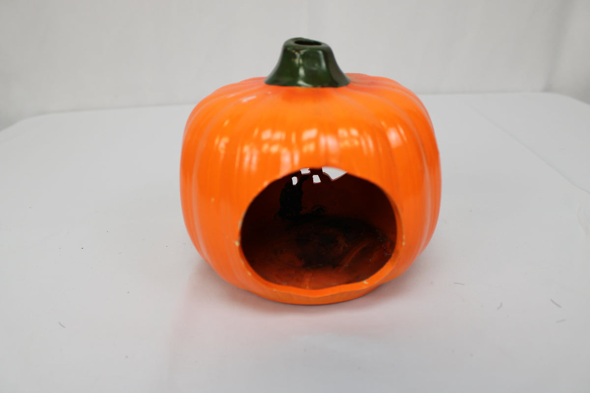 Hand painted ceramic jack-o-lantern candle holder