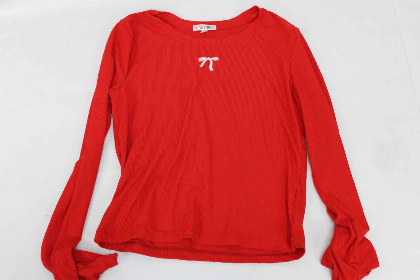 New Love Long Sleeve Bow Shirt, Red, Girls L