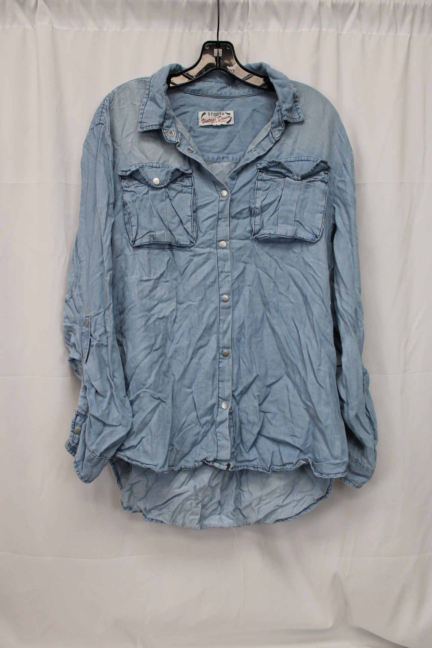 Stoosh Vintage Denim Long Sleeve Button Up Shirt, Blue, Women’s L
