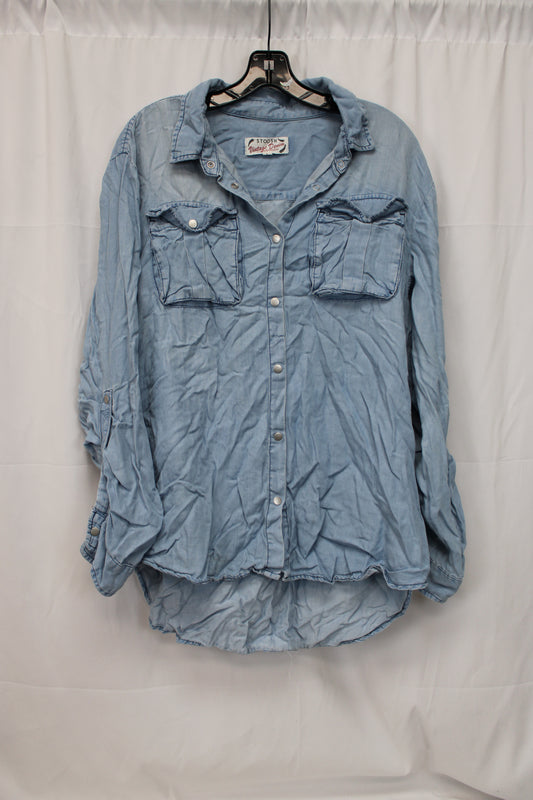Stoosh Vintage Denim Long Sleeve Button Up Shirt, Blue, Women’s L