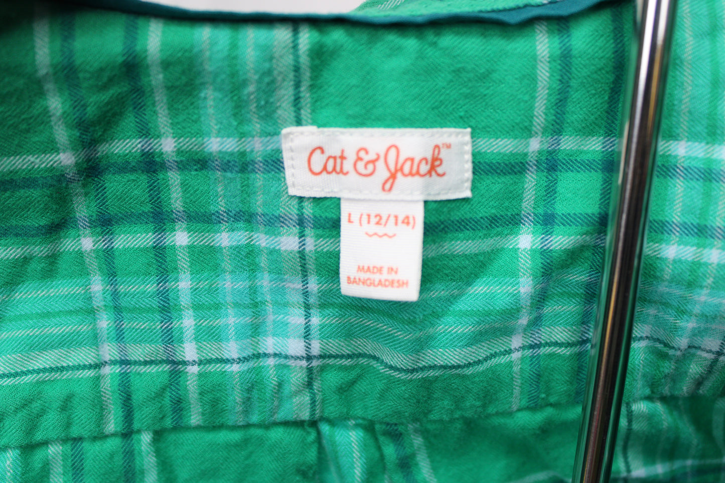 Cat & Jack Long Sleeve Flannel, Green, Youth L
