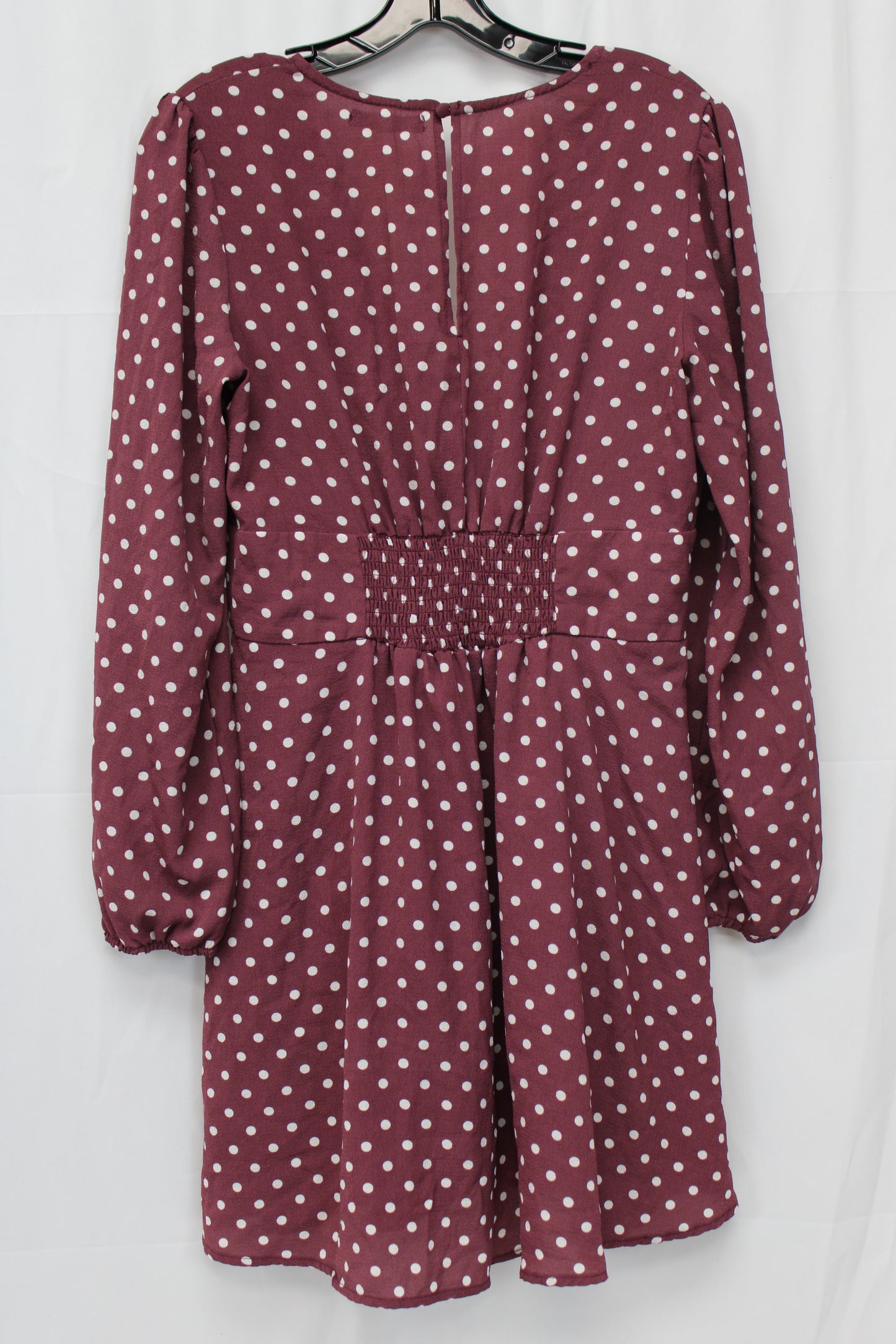 Wishlist Apparel Long Sleeve Polka Dot Dress, Maroon, Women’s L