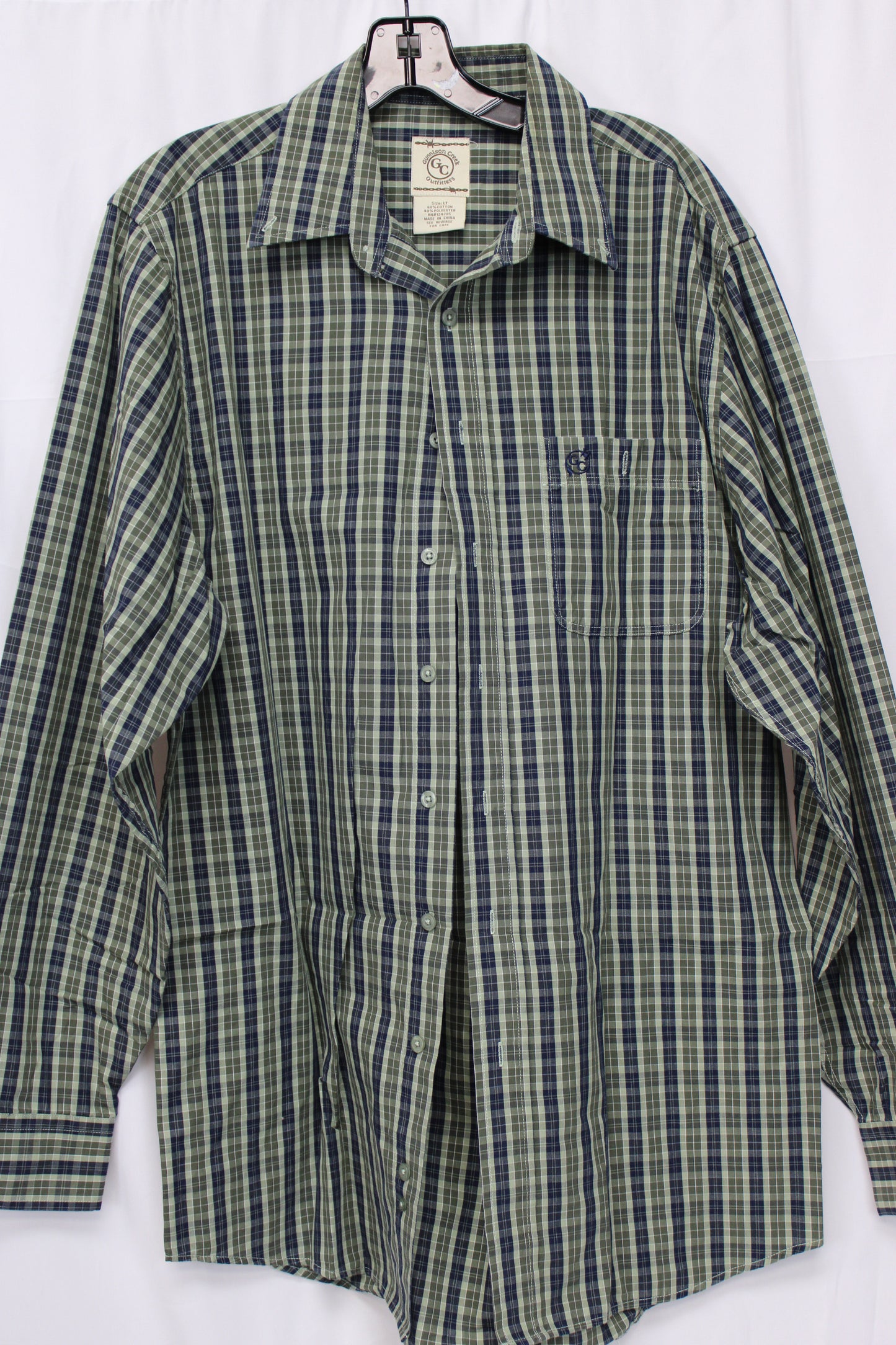 Gunnison Creek Outfitters Long Sleeve Plaid Button Up, Green, Men’s L Tall