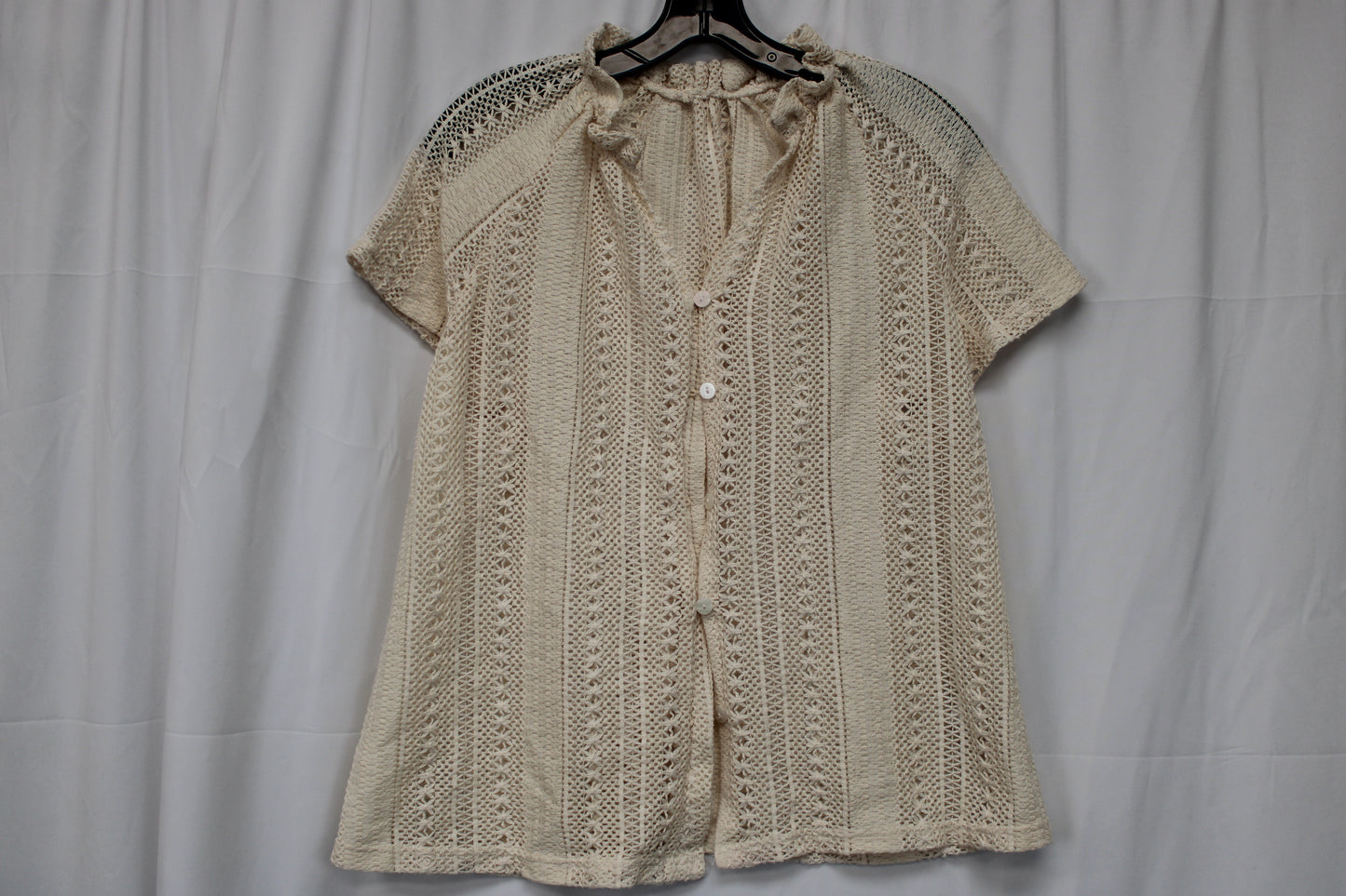 Women’s Woven Button Up Short Sleeve Blouse, Beige, L