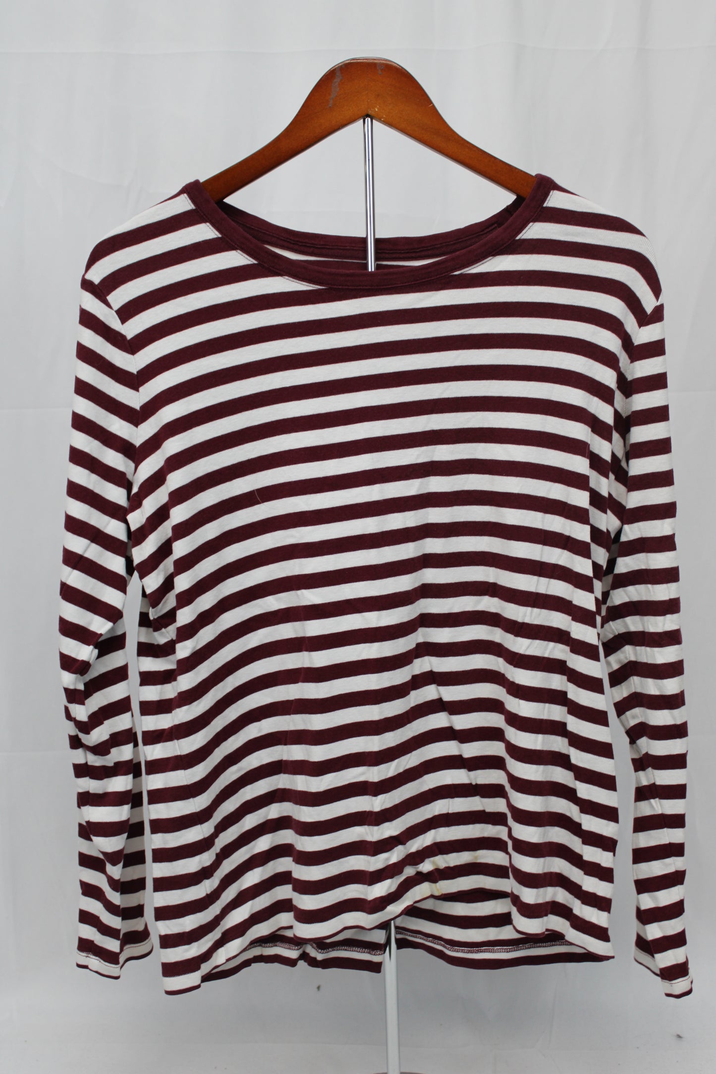 Land’s End Shaped Long Sleeve Striped Shirt, Maroon/White, Women’s XL