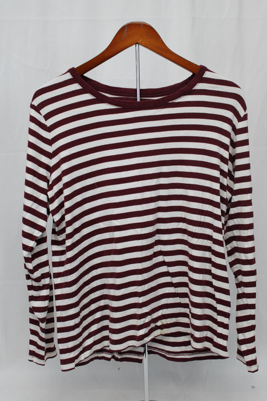 Land’s End Shaped Long Sleeve Striped Shirt, Maroon/White, Women’s XL