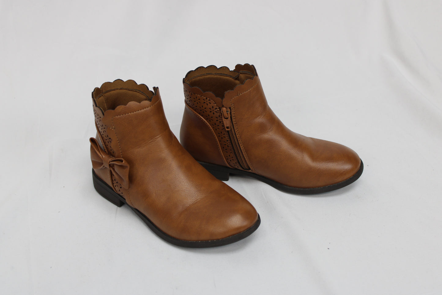 Girls Faux Leather Ankle Boots, Brown, 1