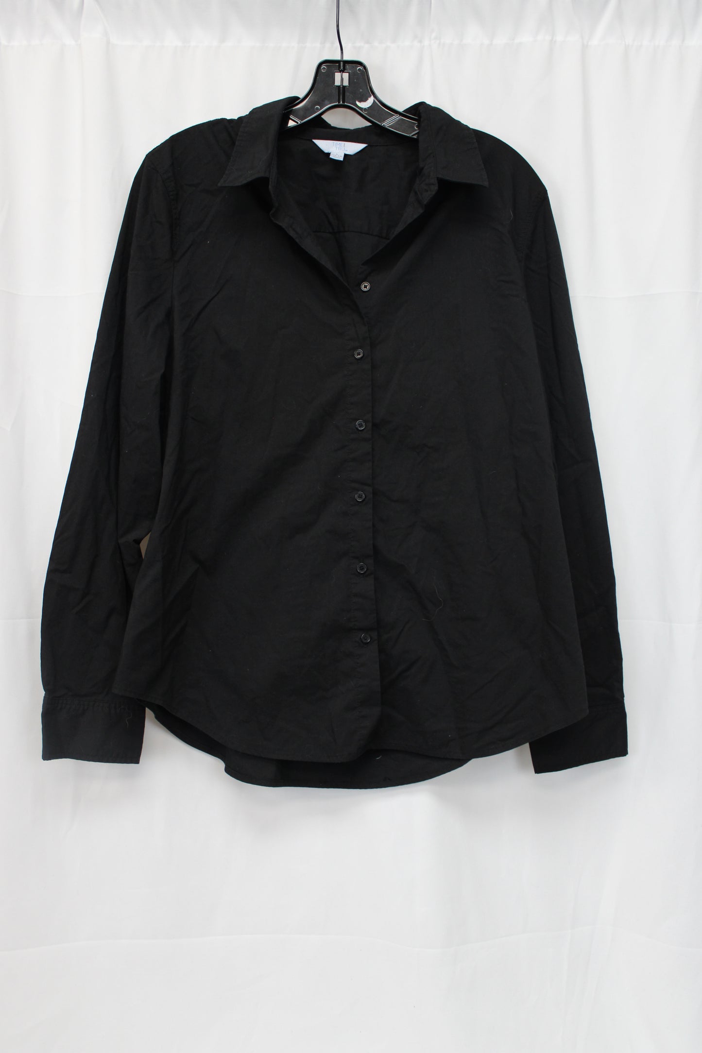 Time & Tru Long Sleeve Button Up Shirt, Black, Women’s L