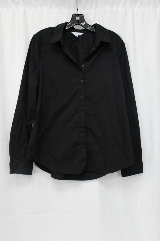 Time & Tru Long Sleeve Button Up Shirt, Black, Women’s L