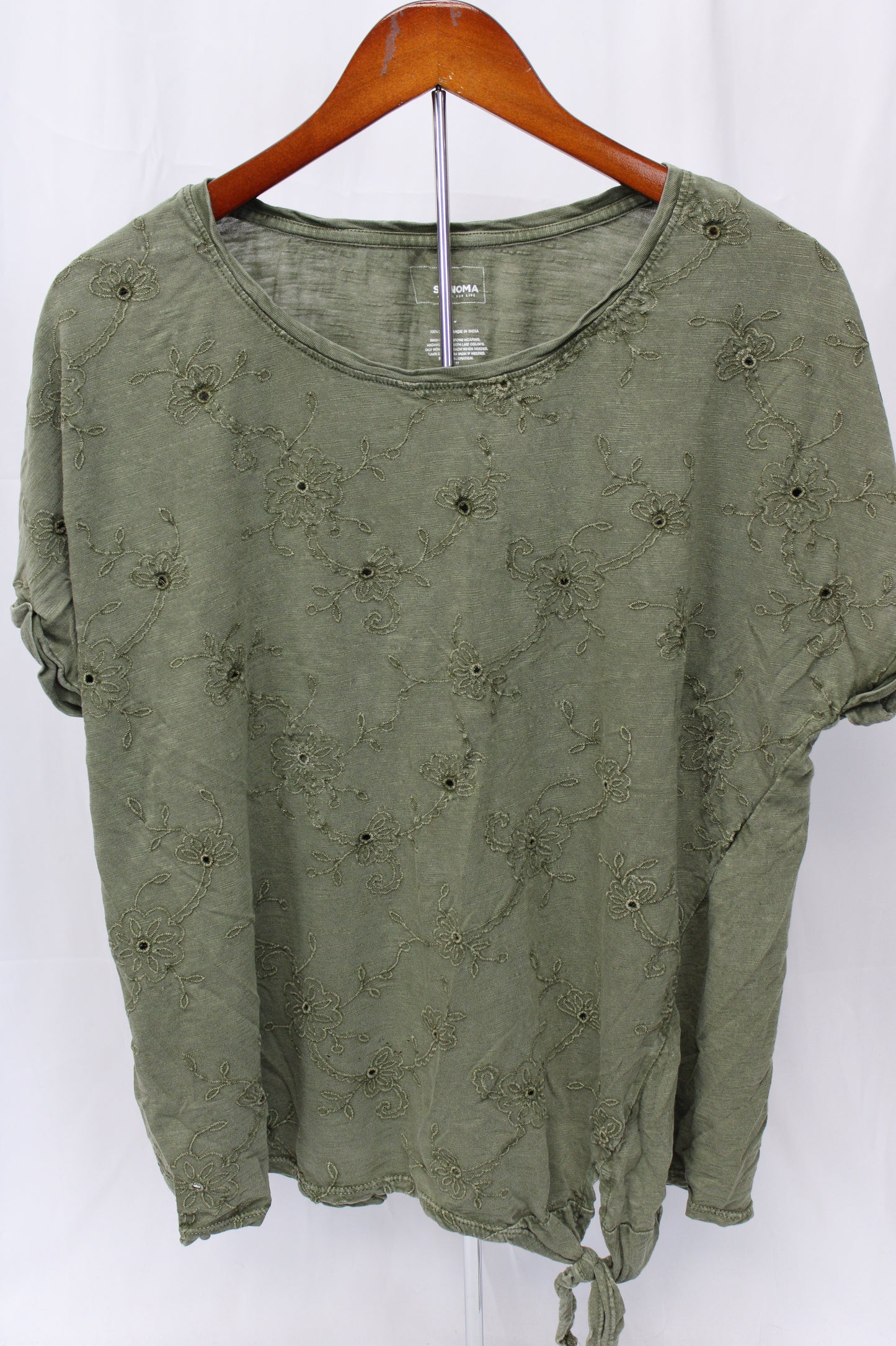 Sonoma Short Sleeve Tie Top, Green, Women’s XL