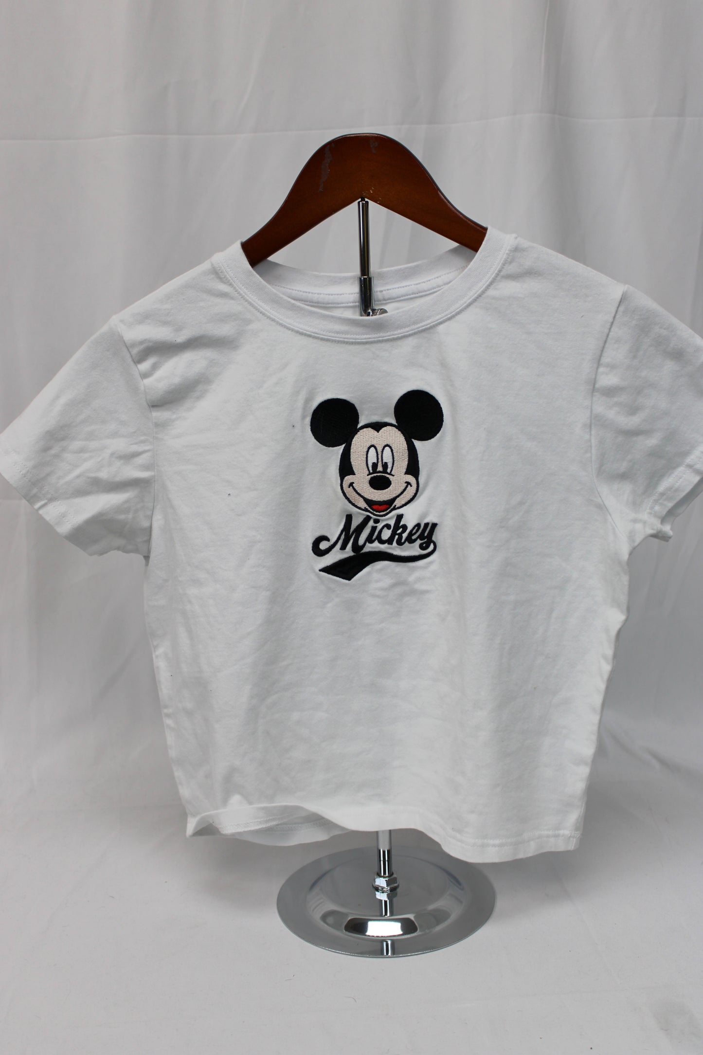 Disney Mickey Mouse Cropped T-Shirt, White, Women’s L