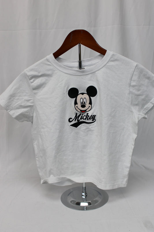 Disney Mickey Mouse Cropped T-Shirt, White, Women’s L