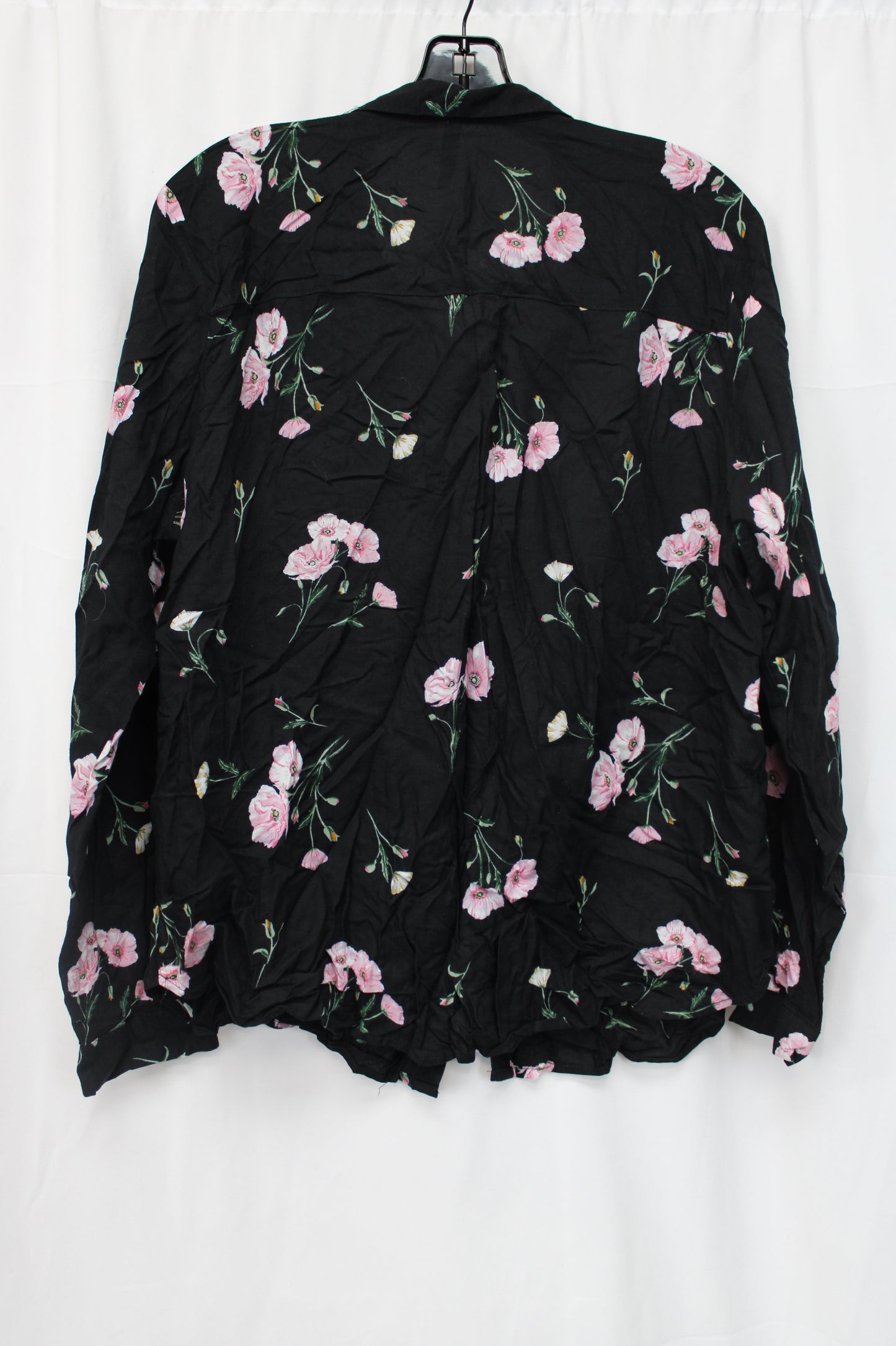 DVIDED Long Sleeve Floral Button Up Shirt, Black, Women’s L(12)