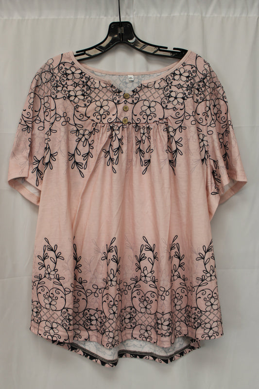 Women’s Short Sleeve Patterned Blouse, Pink, Women’s XXL