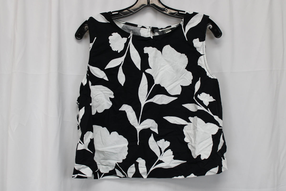 Kate Spade Floral Cropped Tank Top, Black/White, Women’s L